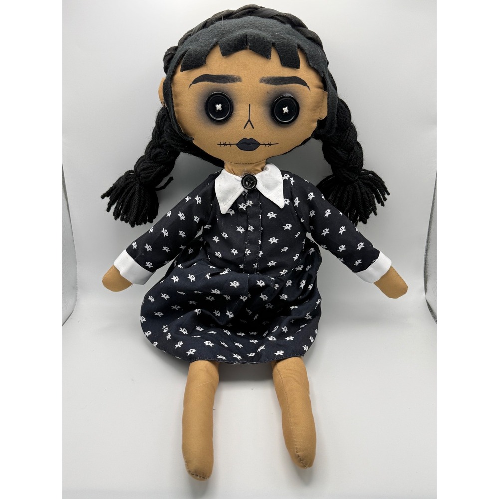 Wednesday Addams Inspired‎ Handmade Bean Bag Rag Doll Button Eyes Goth Plush 18"